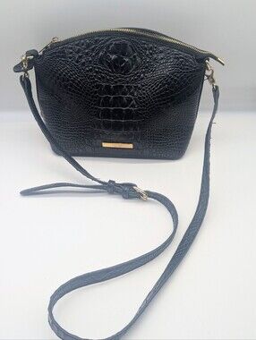 Brahmin Black Croc-Embossed Leather Crossbody with Gold Hardware